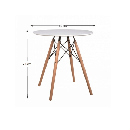 Stół do jadalni, biały/buk, średnica 60 cm, GAMIN NEW 60