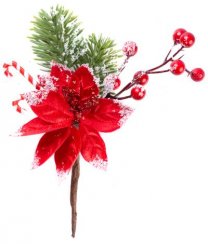 Vetvička MagicHome Vianoce, s kvetom a bobuľkami, zasnežená, 20 cm