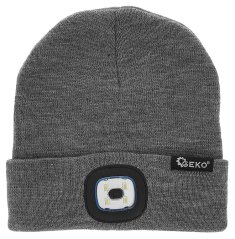 Zimná čiapka s LED svetidlom, sivá, GEKO