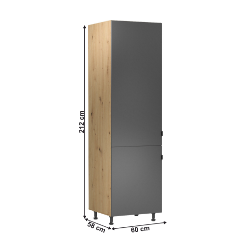 Vysoká skrinka na chladničku, dub artisan/sivý mat, univerzálna, LANGEN D60ZL