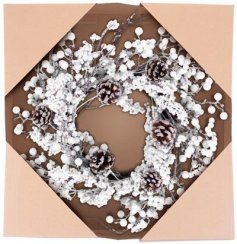 MagicHome božični venec, s zasneženimi kroglicami in stožci, 50x50x14 cm
