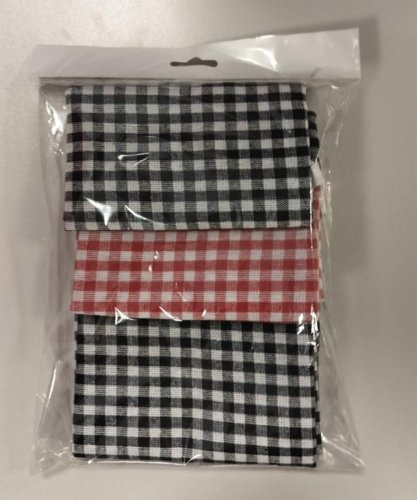 Bawełniany ręcznik kuchenny 3 szt. 45x65cm, kratka 2x czarna, 1x czerwona