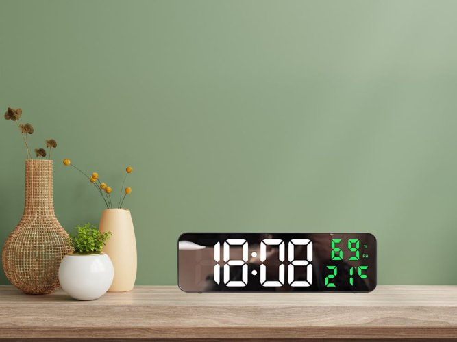 Elektronické hodiny digitálne led budík teplomer zrkadlo stojace usb batérie