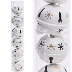 Ozdobne dzwonki wiszące 5 cm, zestaw 6 sztuk w kolorze biało-złotym