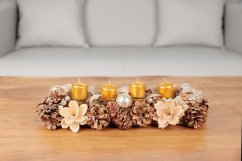 Ikebana MagicHome Weihnachten, Natur, Advent, Creme, 44x15x9 cm