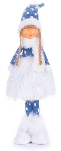Figura MagicHome Karácsony, Lány vastag szoknyával, szövet, kék-szürke, 14x11x51 cm