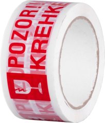 Bandă Strend Pro, 50 mm, L-66 m, adezivă, avertizare, "CAUTION CRAGILE/FRAGILE"