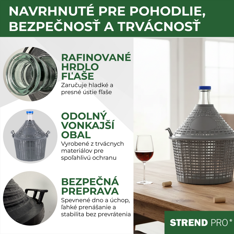 Demižón Strend Pro Cada Inco, 54 lit. staklena demižona za vino i rakiju, plastični poklopac