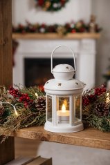 Lampáš MagicHome Vianoce, biely, s LED sviečkou teplá biela, 10x15/20 cm