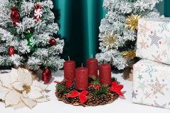 Kerze MagicHome Weihnachten, 4,8x8 cm, zylindrisch, Packung. 4 Stück, rot, mit Glitzer, Advent