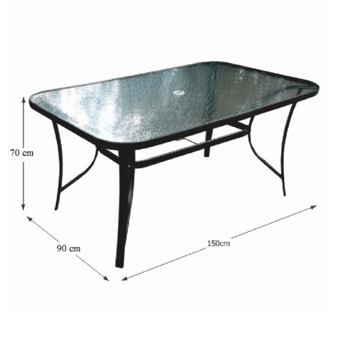Blagovaonski stol, kaljeno staklo/čelik, 150x90 cm, LJEPIN