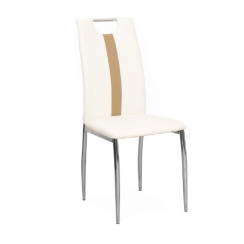 Židle, bílá/béžová, ekokůže/chrom, SIGNA