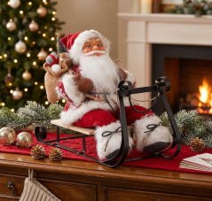 MagicHome Weihnachtsdekoration, Weihnachtsmann auf Schlitten, rot, 46 cm