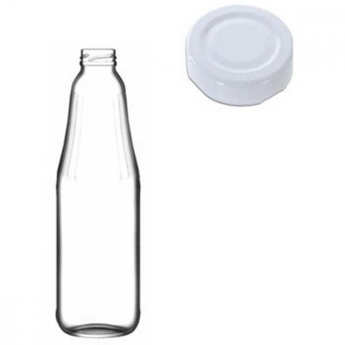 Milch-/Sirupflasche aus Glas, 1000 ml, weißer Verschluss, Packung mit 8 Stück