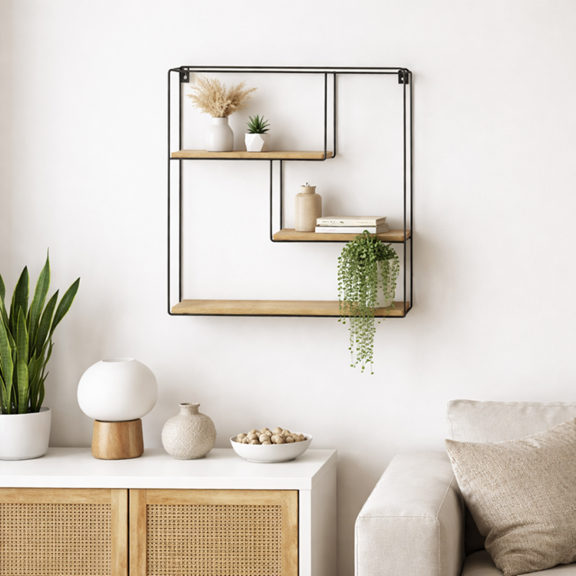 Polica, natural/crna, DESIO TIP 1