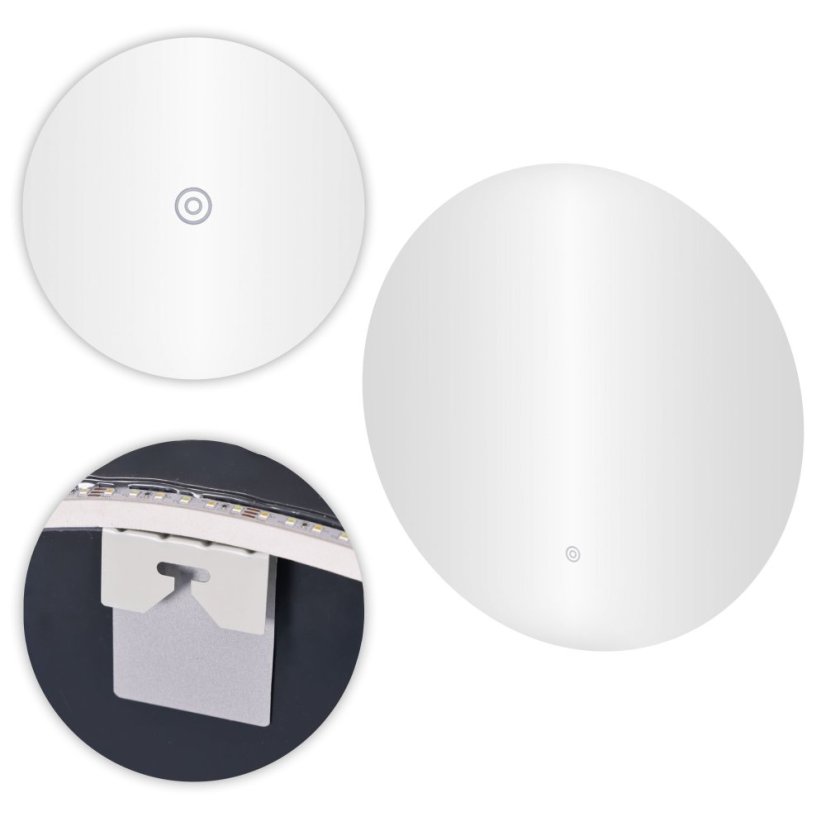 LED zrkadlo do kúpeľne okrúhle nástenné 60 cm 3 farby dotykový spínač ModernHome (akce)