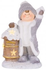 MagicHome Božična dekoracija, Deček s škatlo, 1 LED, 3xAA, keramika, 33x23x45 cm