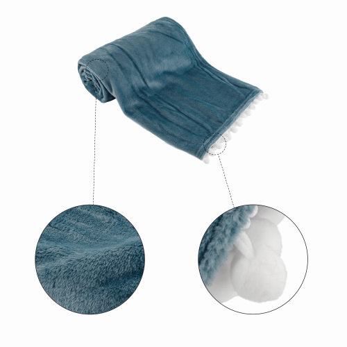 TEMPO-KONDELA AKRA, pătură de pluș cu pompon, albastru oțel, 130x150 cm
