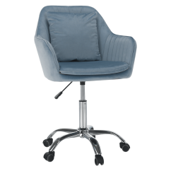 Bürostuhl, blauer Samtstoff/Chrom, KLIAN
