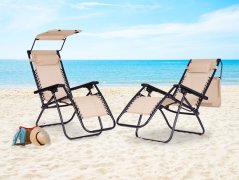 Kerti strandfotel állítható háttámlával és mozgatható baldachinnal bézs MultiGarden