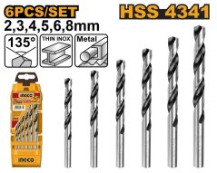 Burghiu metalic HSS, set 6d, 1-8mm INGCO