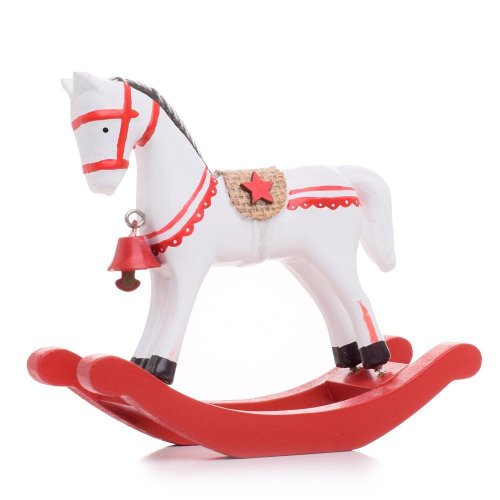 Figura konjić za ljuljanje 11x14x4,5 cm drvo bijelo-crveno