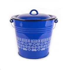 Wiadro emaliowane 10l/28cm z pokrywką, dekor Čičmany KLC
