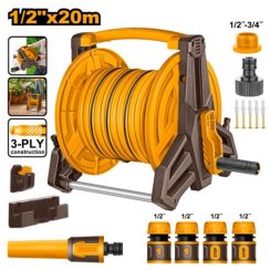 Schlauchaufroller 1/2" 20m, mit Zubehör, INGCO mit Wandaufhängung