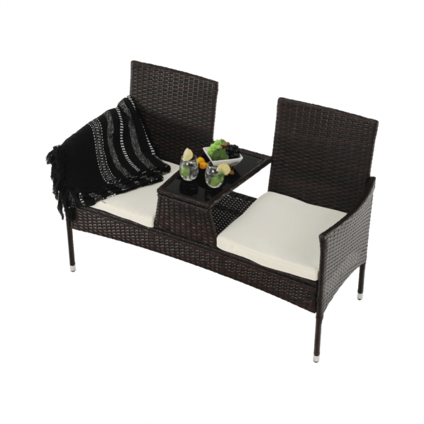 Gartenbank mit Tisch und Kissen, braun/creme, LALIT