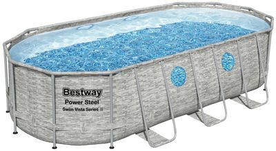 Pool Bestway® Power Steel Vista, Vista Series, 56716, 5,49x2,74x1,22 m, filter, črpalka, lestev, ponjava, razpršilnik ChemConnect™, lepilni obliž, 5,49x2,74x1,22 m