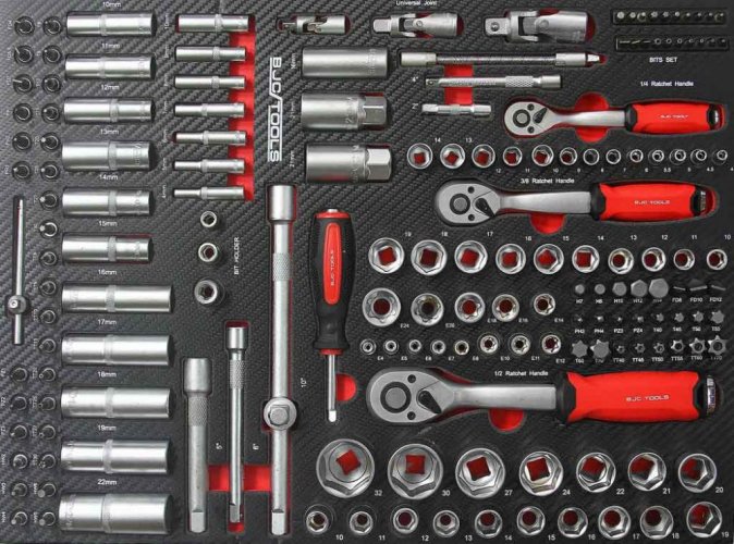 Werkzeugschrank mit 7 Schubladen, bestückt mit Werkzeug, 306-teilig, 1135x460x965 mm, BJC
