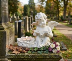 Dekoracja MagicHome Anioł z książką, poliresin, na grób, 11,5x7,5x9,5 cm