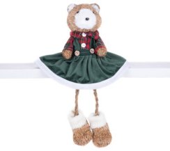 MagicHome Weihnachtsdekoration, Teddybär im grünen Kleid, 17x14x26 cm