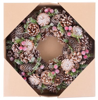 Coroană de Crăciun MagicHome, cu conuri de pin, 37x09x37 cm