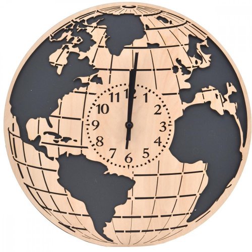 Stenska ura design WORLD, breza / antracit, prem.40cm