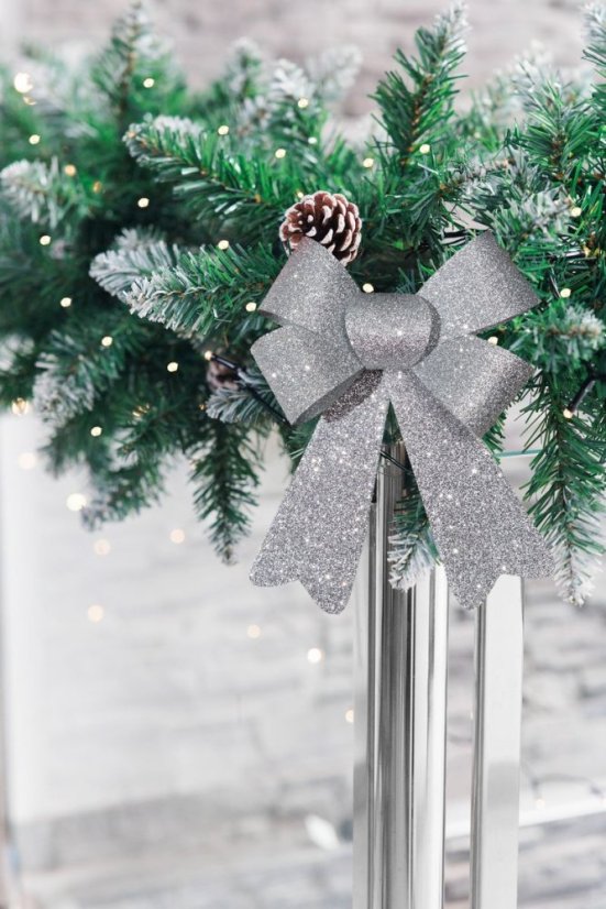 MagicHome Weihnachtsdekoration, Schleife, Silber, 13x21 cm