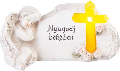 MagicHome dekoracija, Angel s križem, poliresin, za nagrobno, solar, 20,5x11x11 cm, pak. 2 kom., z madžarskim naslovom