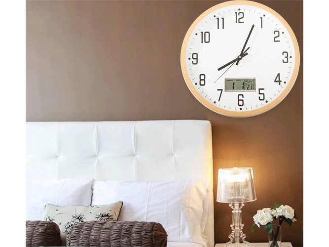 Nástenné hodiny veľké tiché 30 cm okrúhly ukazovateľ dátum teplota sekundy
