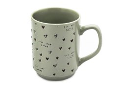 Porcelán bögre 340ml, zöld, dekor szívek