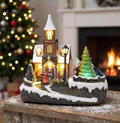 Dekorácia MagicHome Vianoce, kostol, plast, 1xLED teplá biela, 21x14.5x20.8 cm, 3xAA