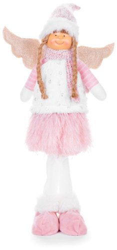 Figurka świąteczna MagicHome, Anioł z różową spódnicą, tkanina, różowo-biała, 29x13x59 cm