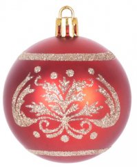 MagicHome Weihnachtskugeln, 9 Stück, rot mit Ornament, für Weihnachtsbaum, 6 cm