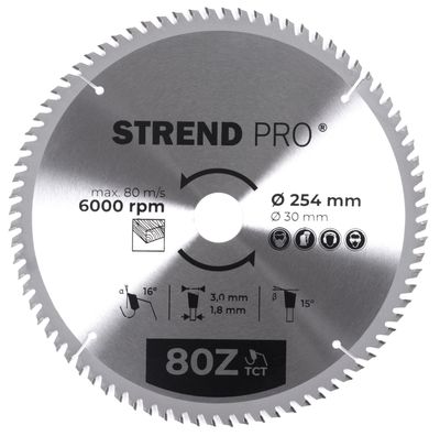 Disc Strend Pro TCT 254x3.0x30 / 20 mm 80T, za les, žaga, SK rezila