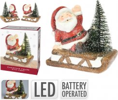 Weihnachtsmannfigur auf Schlitten LED 12 cm Mix
