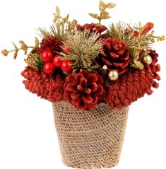 Ikebana MagicHome Weihnachten, natur, rot, 17x17 cm