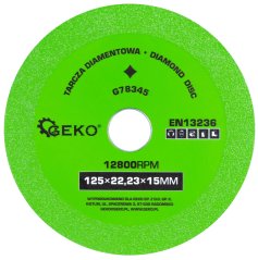 Rezný diamantový kotúč na sklo 125 x 22,2 x 15 mm, GEKO
