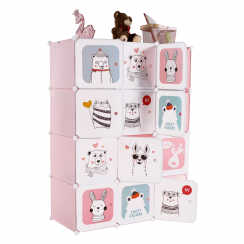 Dětská modulární skříň, růžová/dětský vzor, NURMI