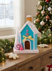 Dekoration MagicHome Christmas Candy Line, Haus, blau, 19x27 cm (akce)
