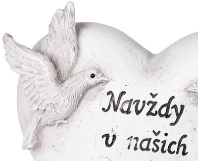 Decor MagicHome, Inimă cu porumbei, polirășină, pentru mormânt, 16x7x16,5 cm