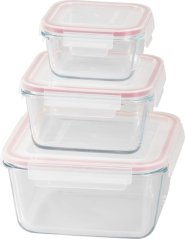 MagicHome staklenka, set od 3 komada, staklo, pravokutno, s poklopcem, 450/1000/1900 ml